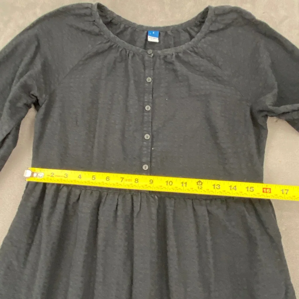 Old Navy Womens Black Seersucker Tiered Midi Dress Long Sleeve‎ Henley Small